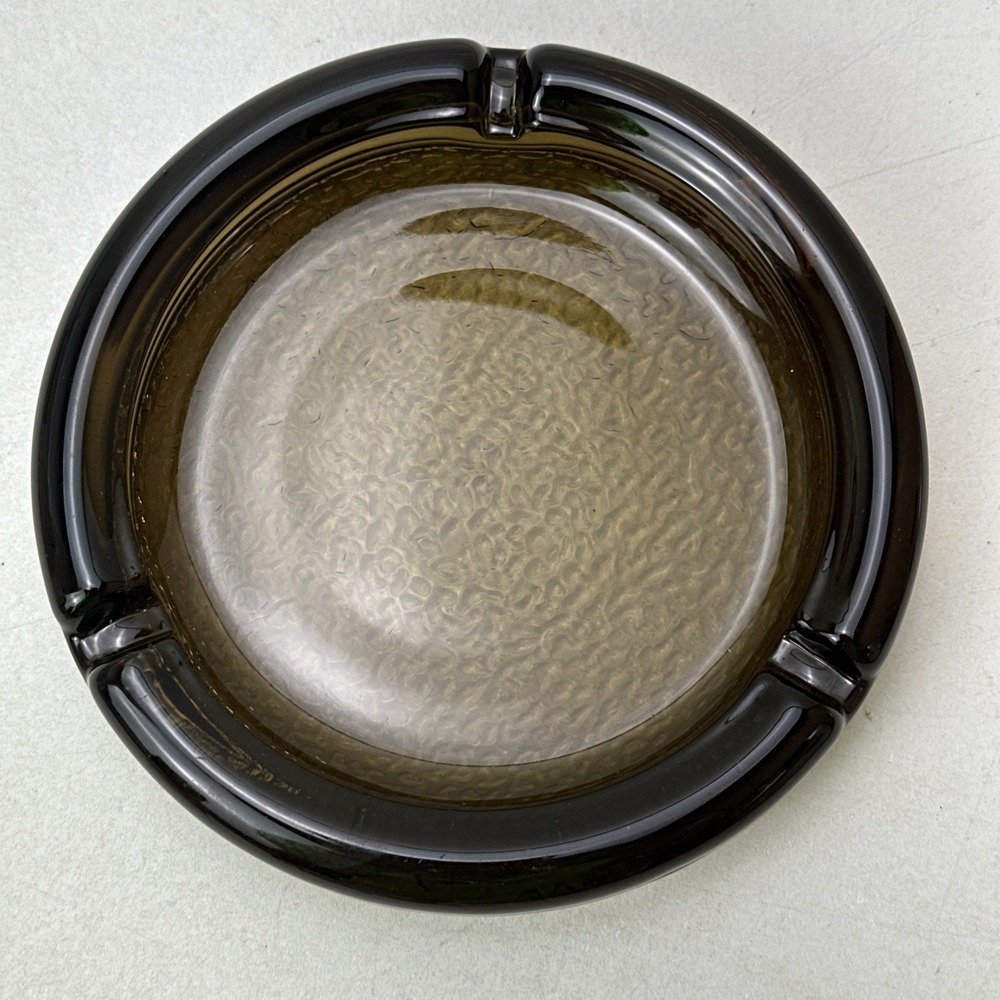 Blenko Dark Amber Glass Ashtray Pebbled Bottom Finish 1950-60s 5.5" Vintage